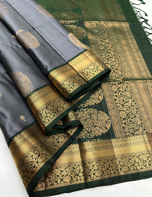 Forest green Kanchipuram soft silk saree