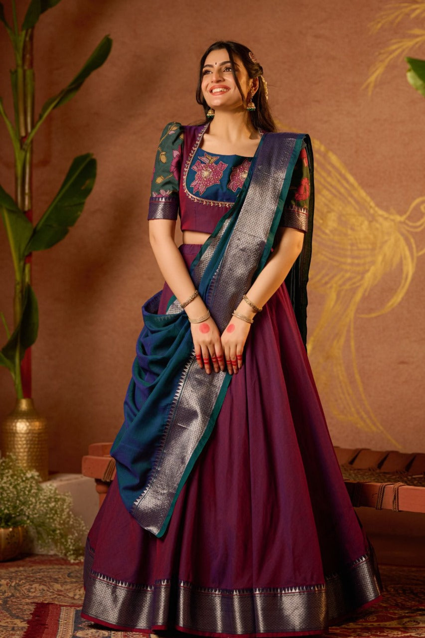 Vamika Lehenga Set is ready to wear, Banarasi silk lehenga / half saree