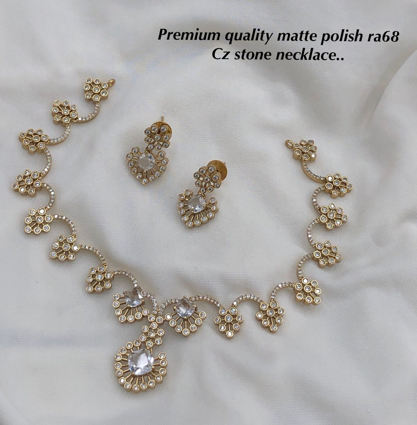 Premium Quality Matte Polish CZ Stone Indian Necklace Set