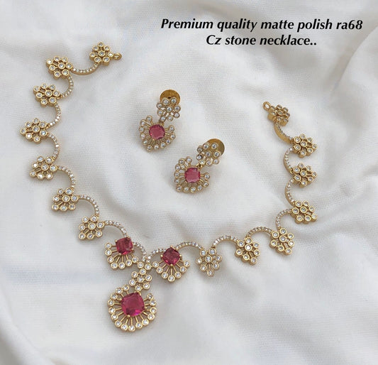 Premium Quality Matte Polish CZ Stone Indian Necklace Set