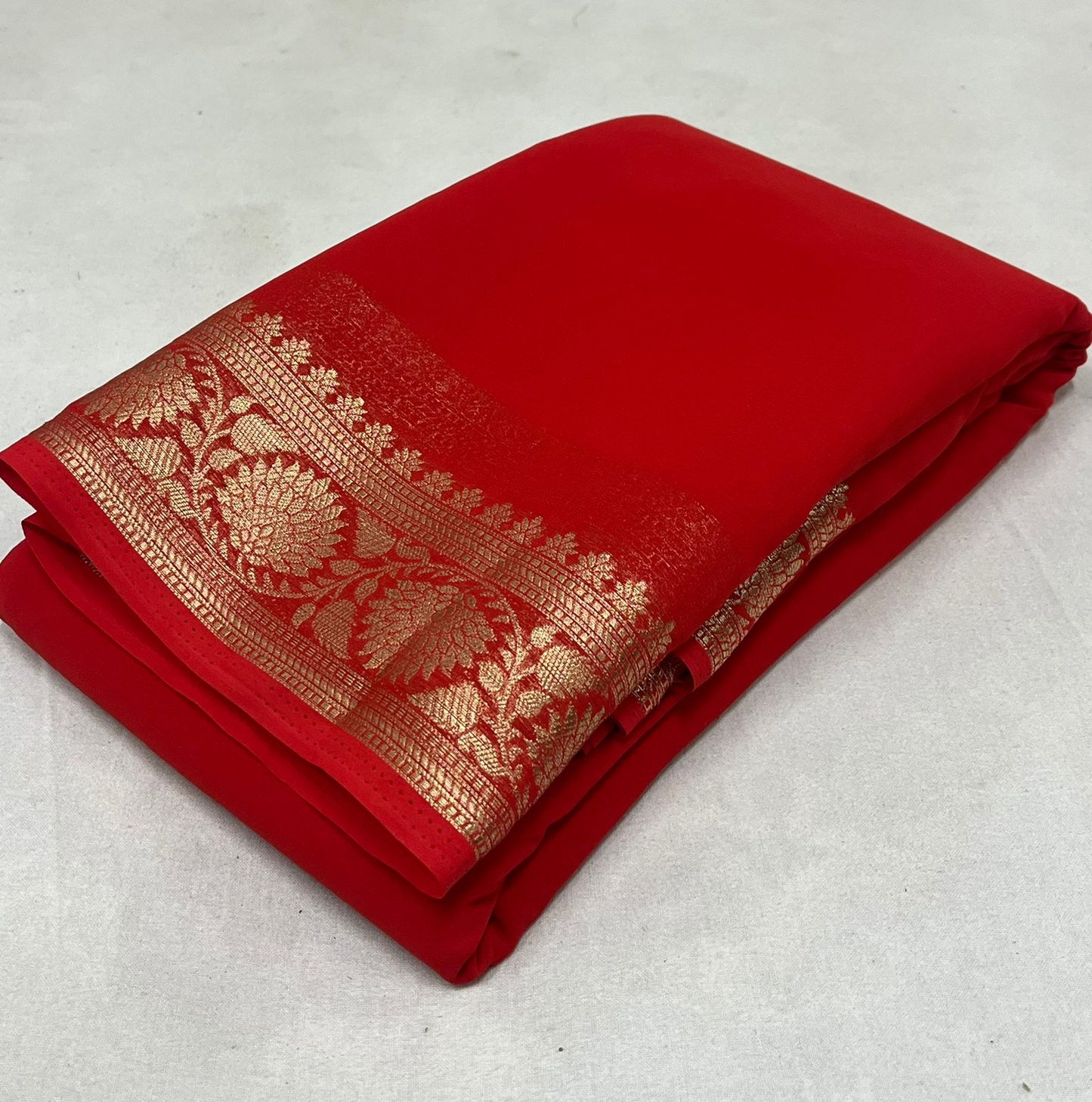 Red - Mysore Crepe Silk Saree with Contrast Border