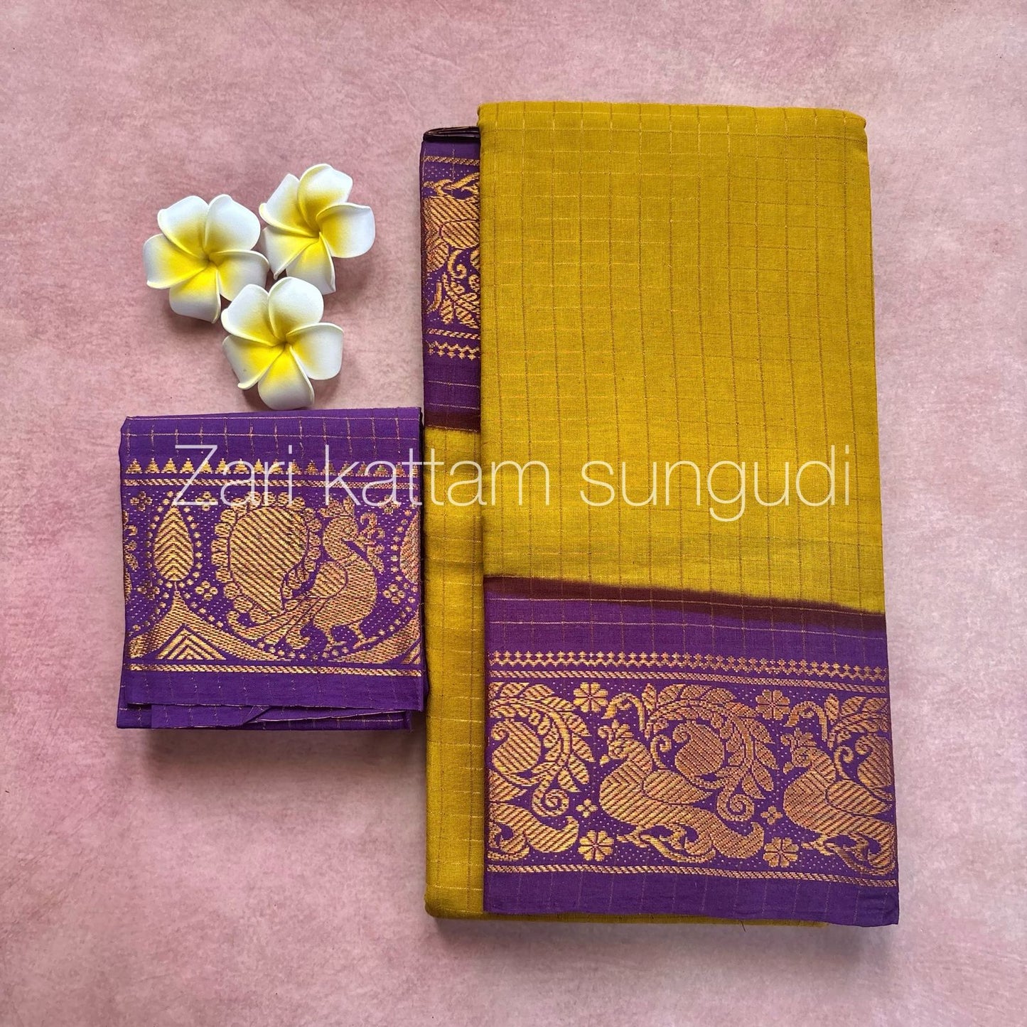 Mustard and Purple Annam Design Madurai Sungudi Cotton Saree