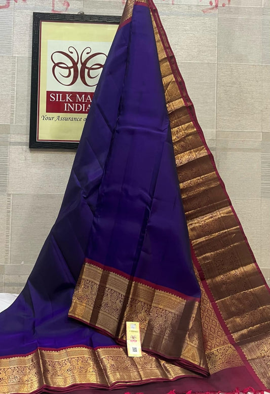 Kanchipuram Pure Silk Saree Online – Royal Purple with Gold Zari