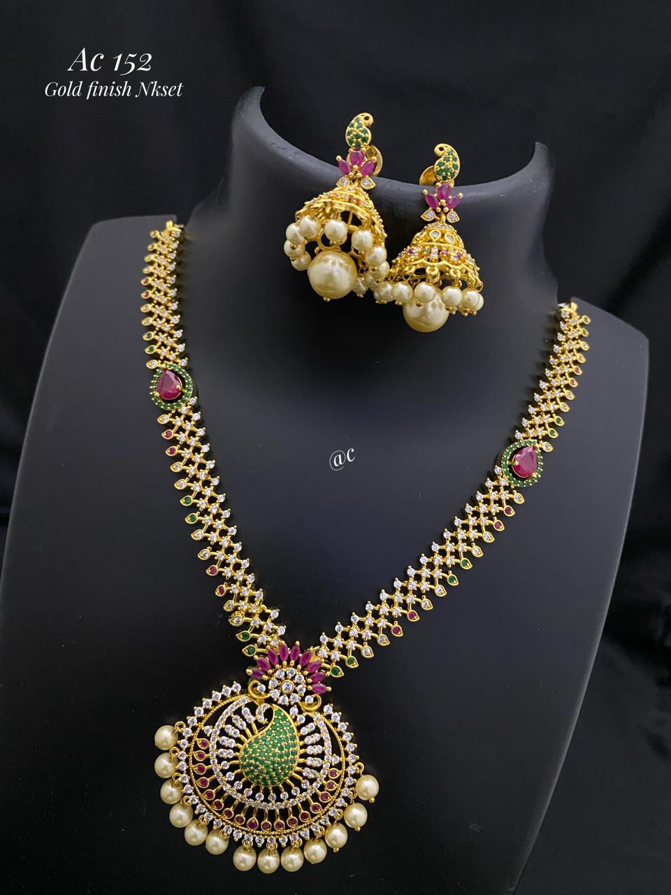 Traditional matt finished CZ Stone Necklace Set – Premium Bridal Jewelry for Women