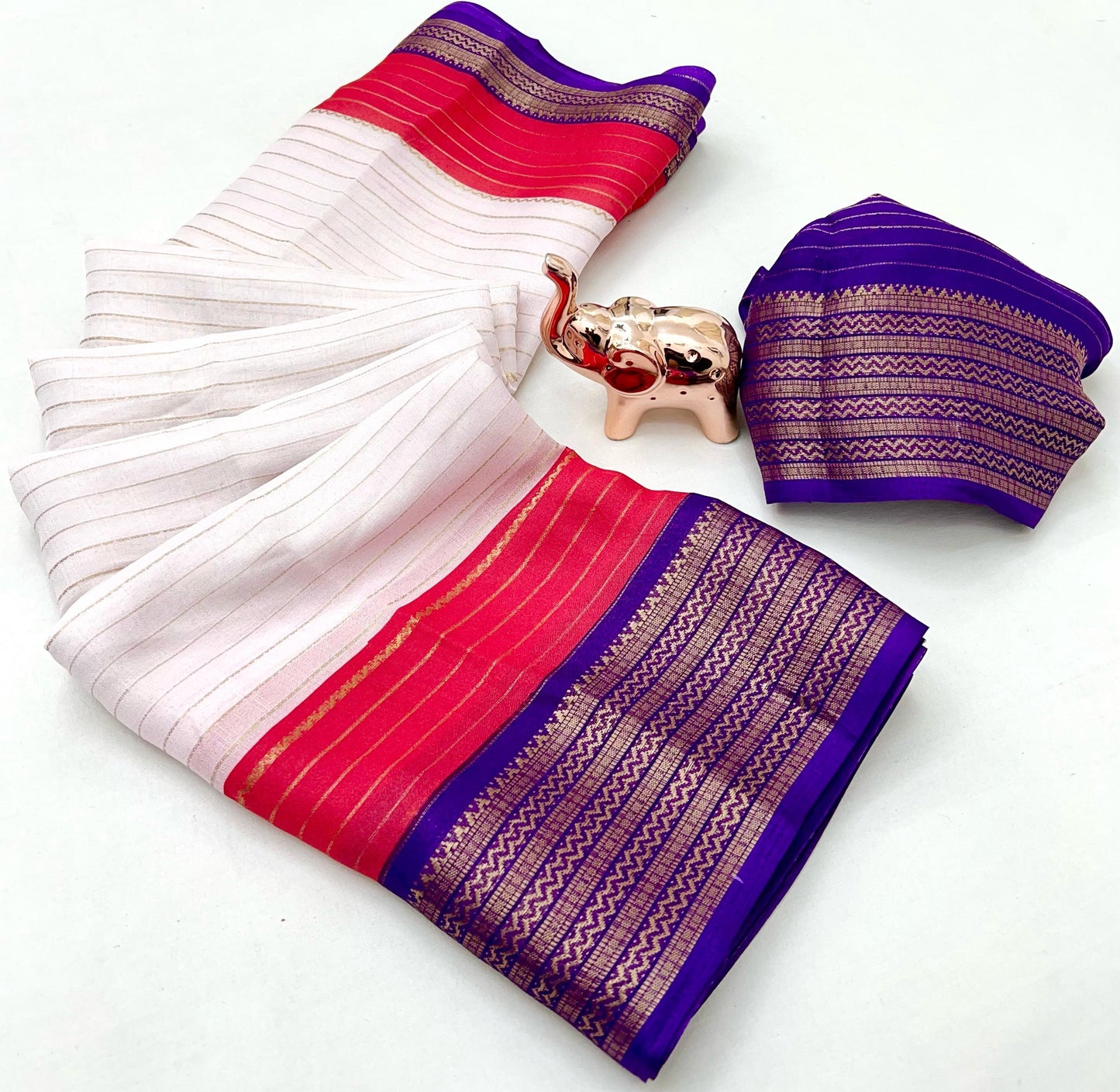 Fancy mysore silk crepe saree - Magenta and Blue