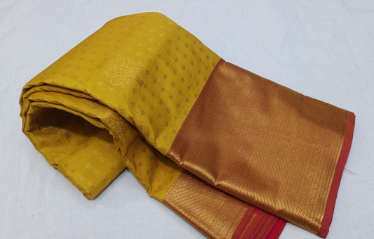 Traditional Red and Yellow Semi silk pattu sarees - zari work wedding saree