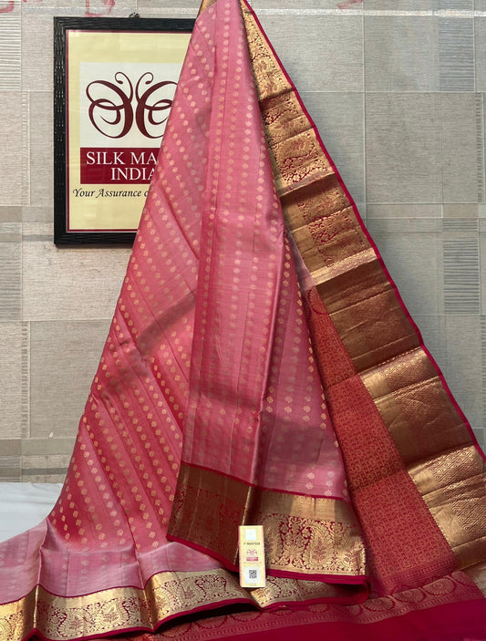 Kanchivaram pure silk - pink saree and red