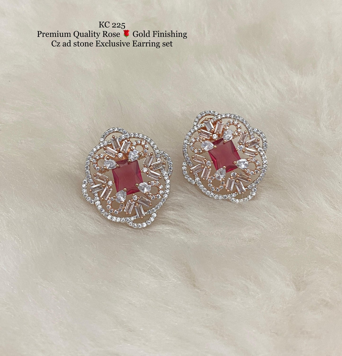 Premium quality Rose gold finishing CZ ad stone - Indian style earrings, Stonework Studs