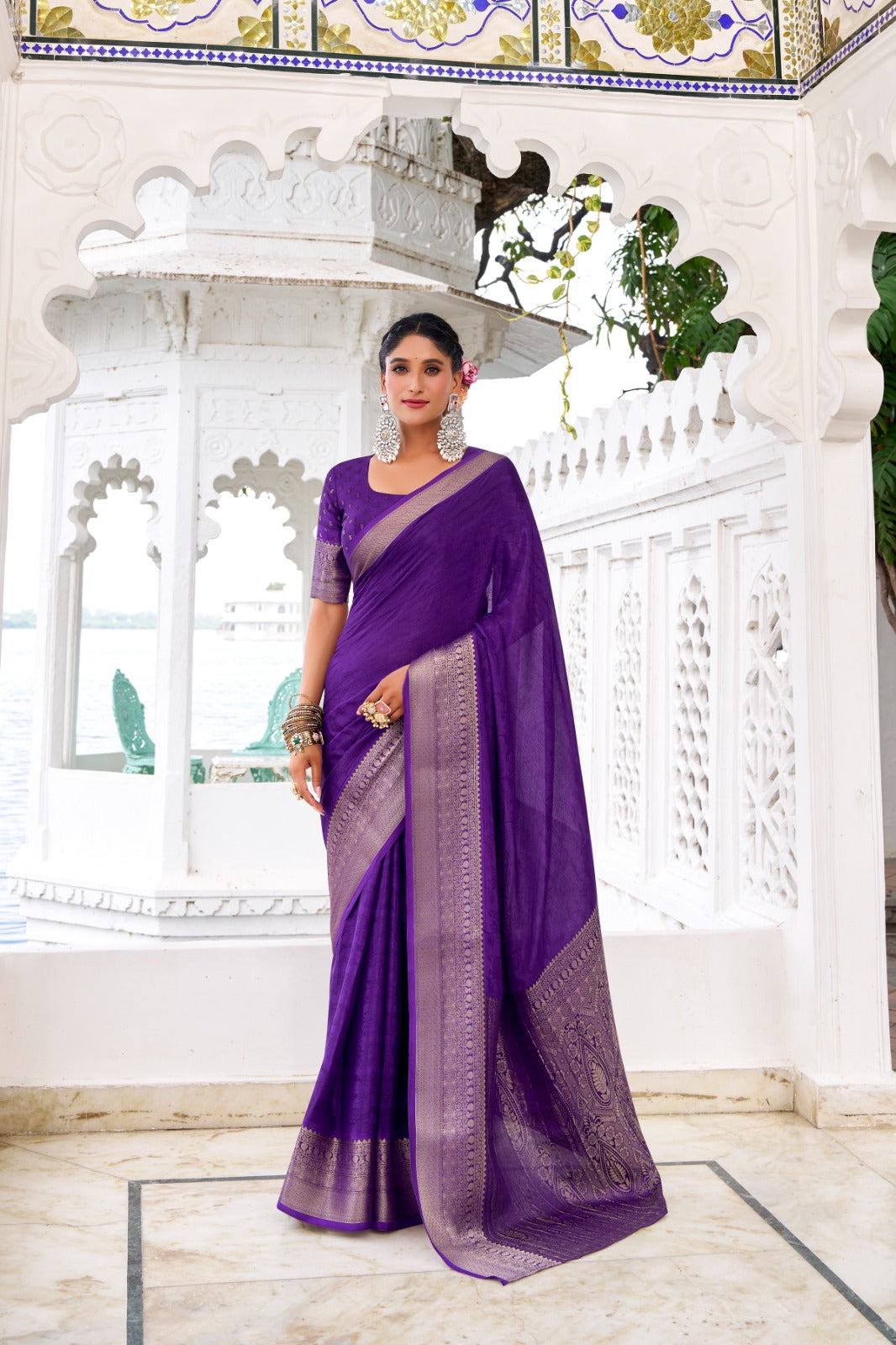Royal purple - Chinon charm. printed plus zari work saree (Copy)