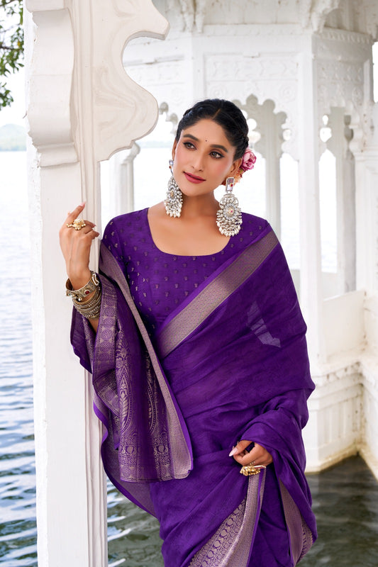 Royal purple - Chinon charm. printed plus zari work saree (Copy)