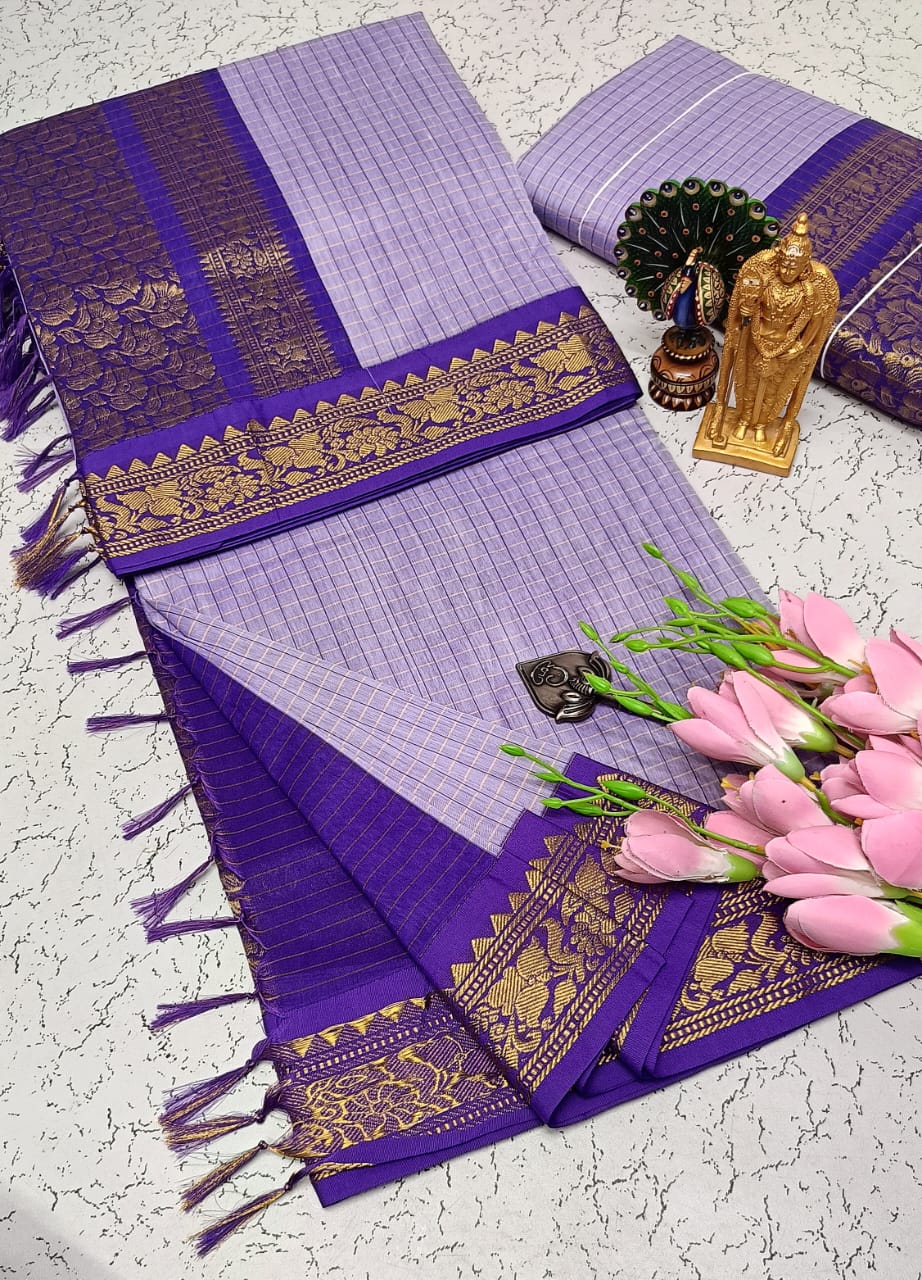 Vibrant Purple Kalyani cotton check saree