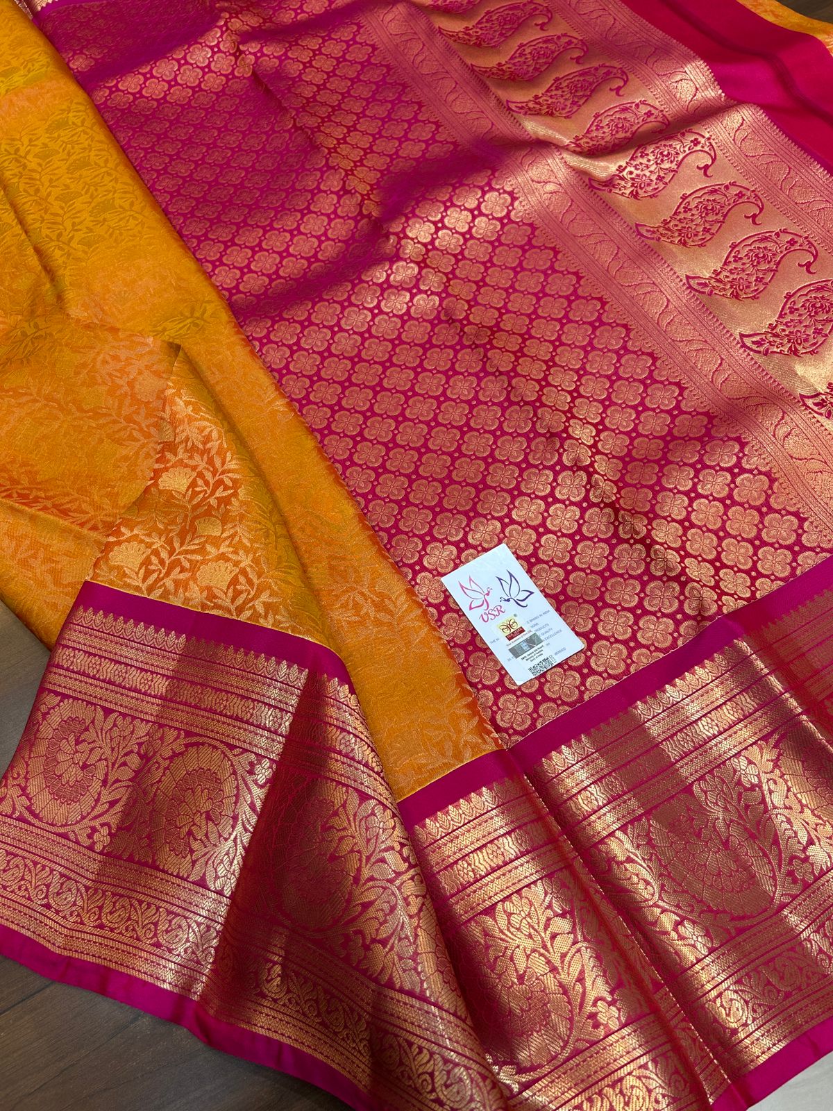 Kanchipuram wedding saree in Red and Magenta silk mark certified saree