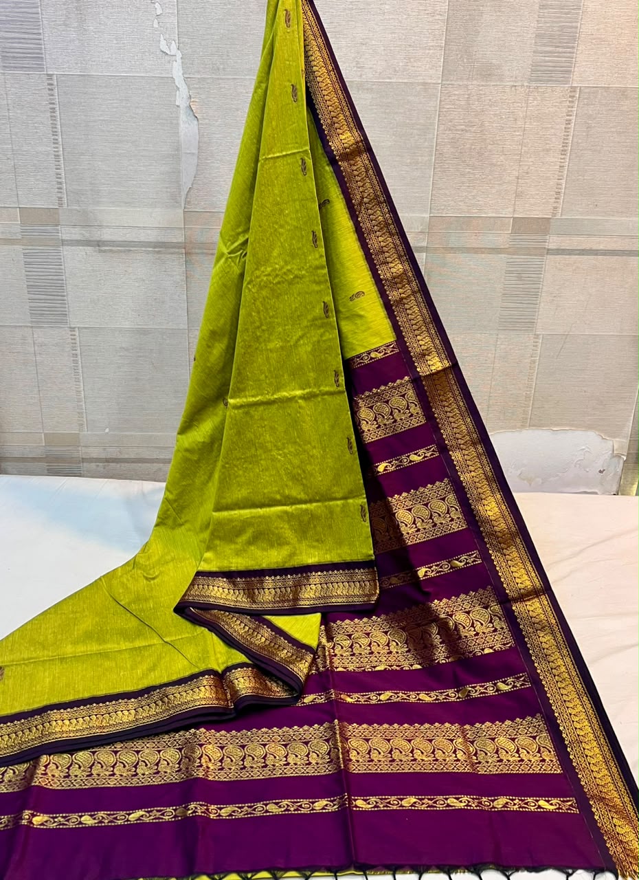Lime Green & Wine Zari Saree | South Indian Silk Saree | Gold Zari Border Saree | Traditional Wedding Saree