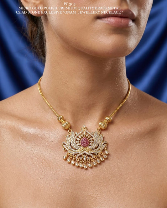 Traditional Micro Gold Polish CZ Stone Necklace