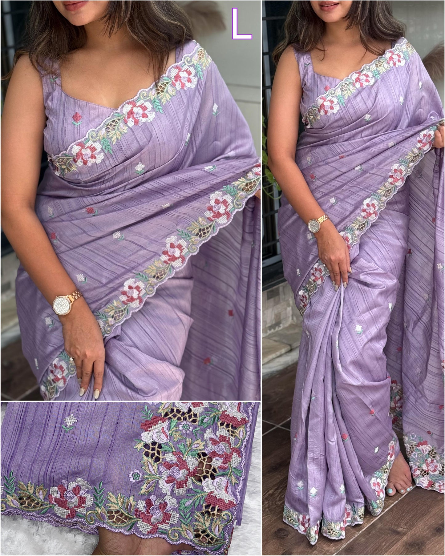 lavish lavender saree saree - Visca Slub Silk Saree with Intricate Cut Work & Embroidery (Copy)