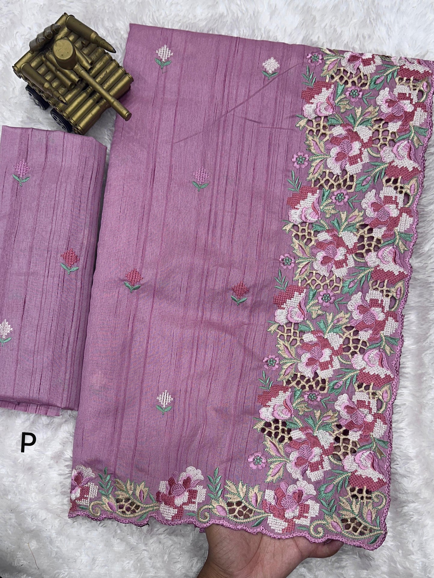 lavish lavender saree saree - Visca Slub Silk Saree with Intricate Cut Work & Embroidery (Copy)