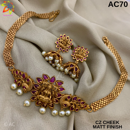 Laxmi Pendant choker necklace set - high neck jewellery set, Jimiki