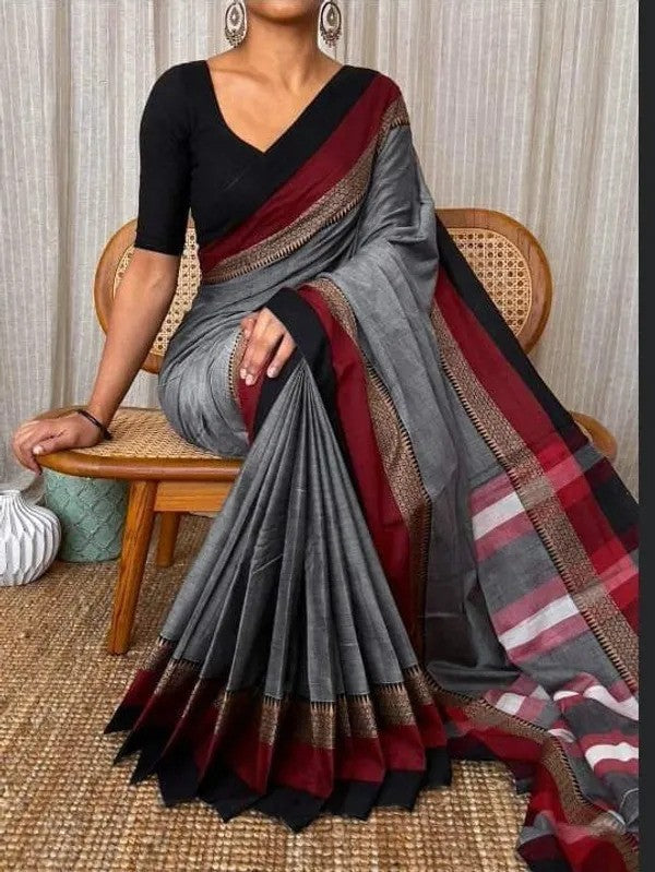 Handloom Narayanpeth Mercerised Cotton Sarees in Gray UK