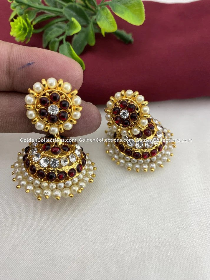 bharatanatyam jewellery - Kemp Stone Earrings - Jhumki