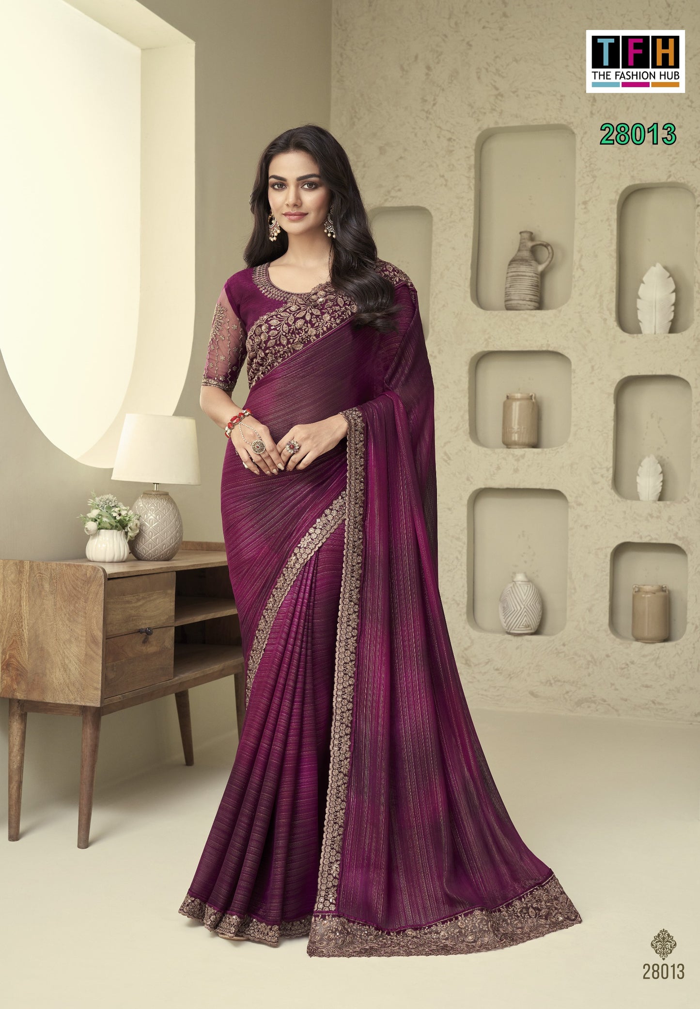 Floral burgundy designer saree