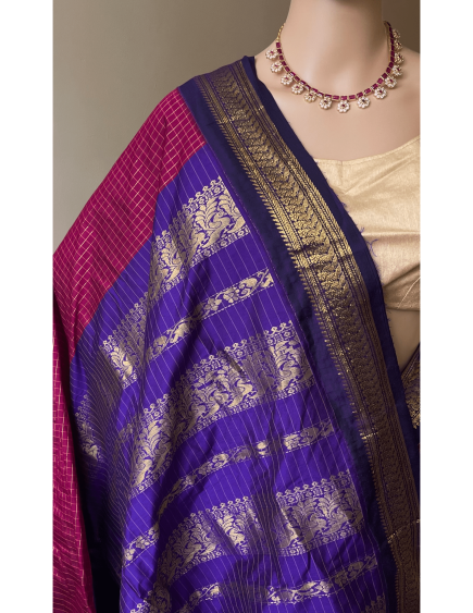 Magenta check design kalyani cotton saree