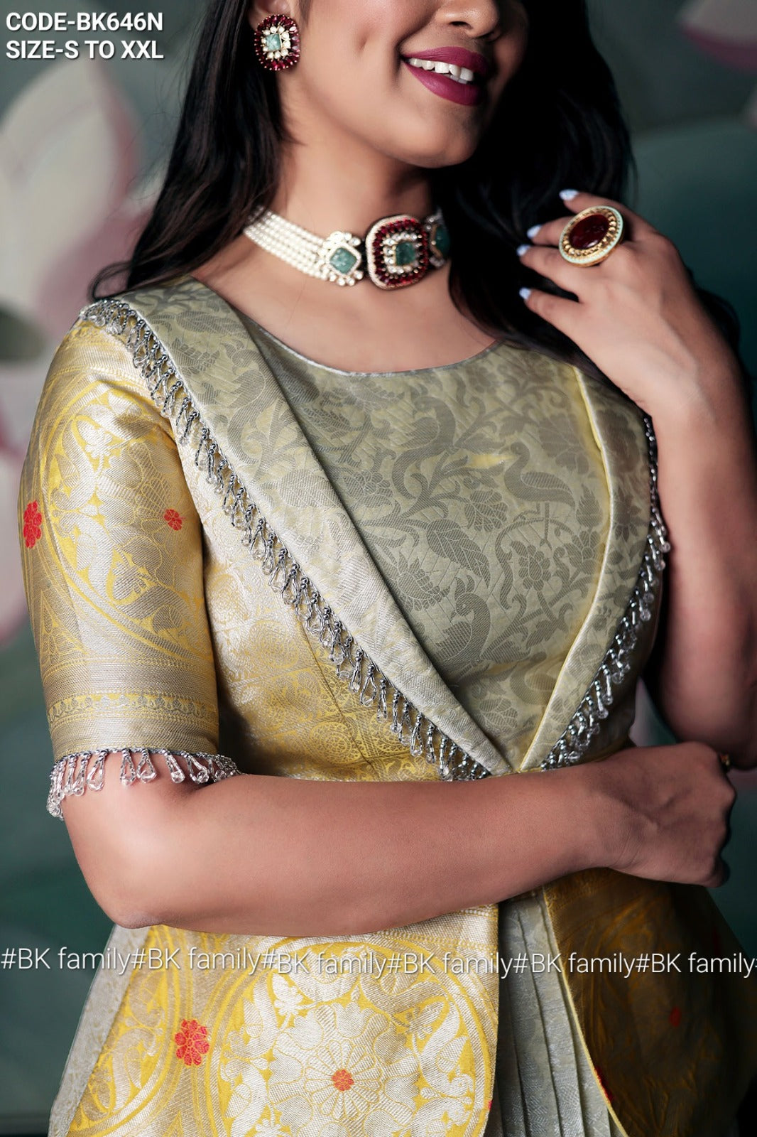 Golden banarasi pattu gown