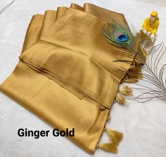 Ginger gold Kubera soft silk saree in baby pink