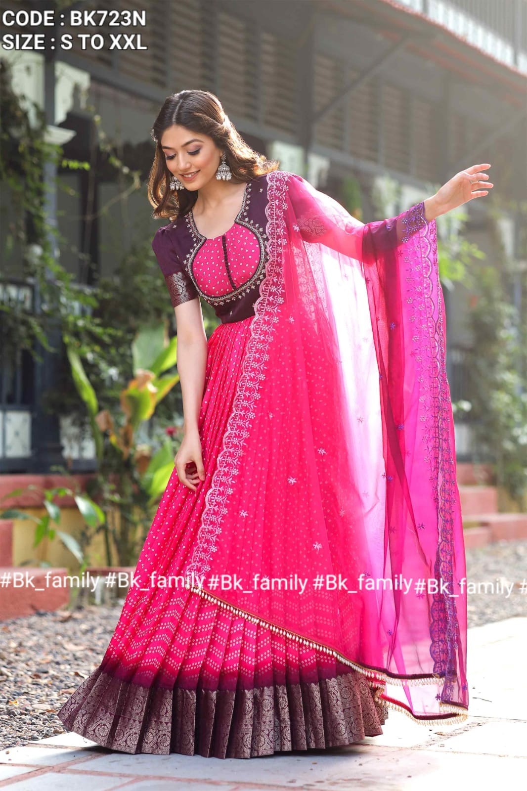 Mysore silk bandhani Anarkali gown