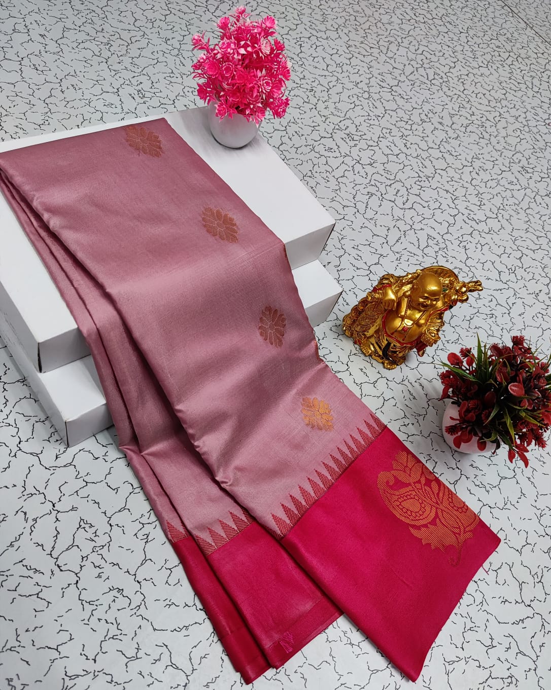 Soft silk pattu saree peach pink and magenta