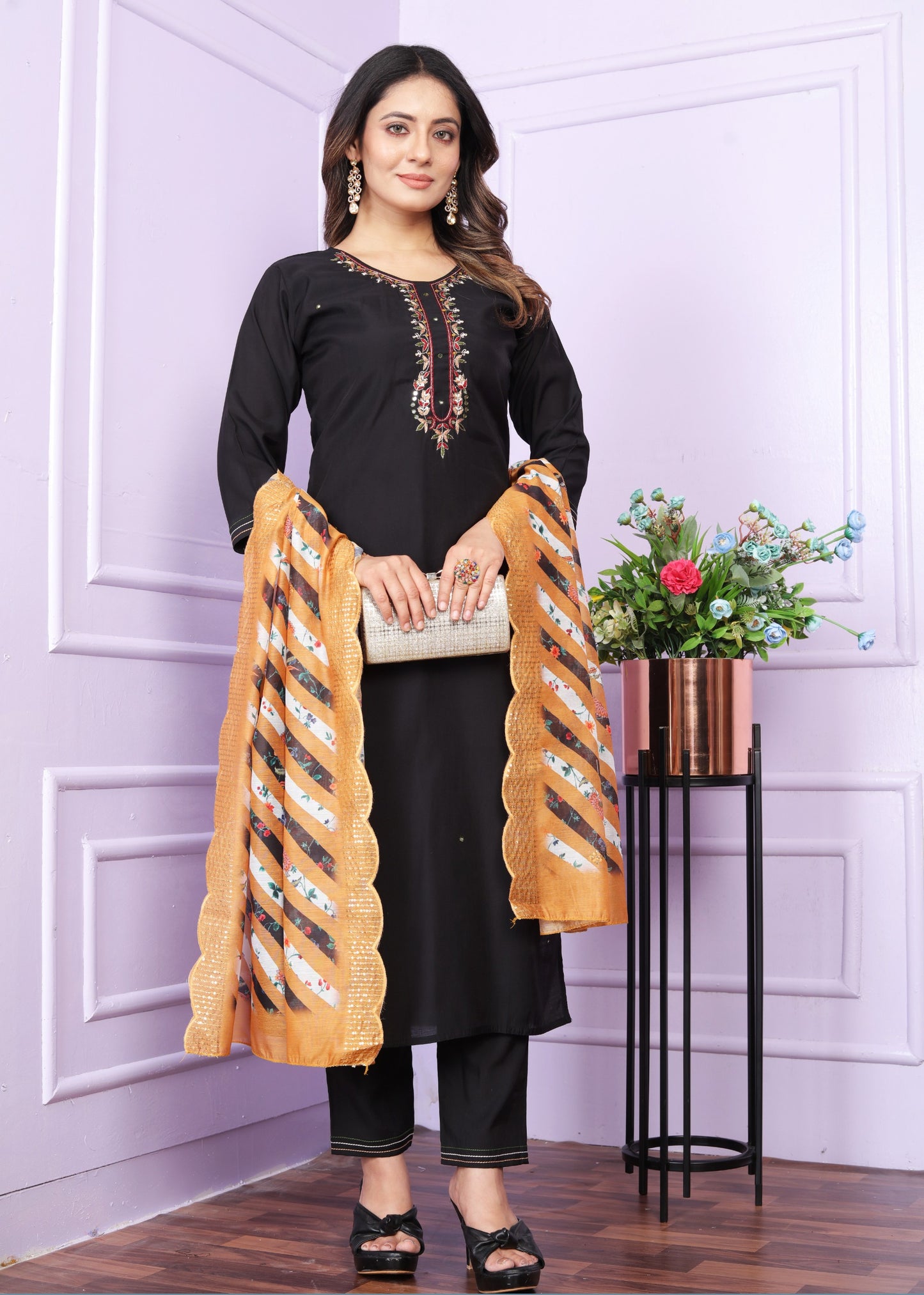 Black Roman silk shalwar set