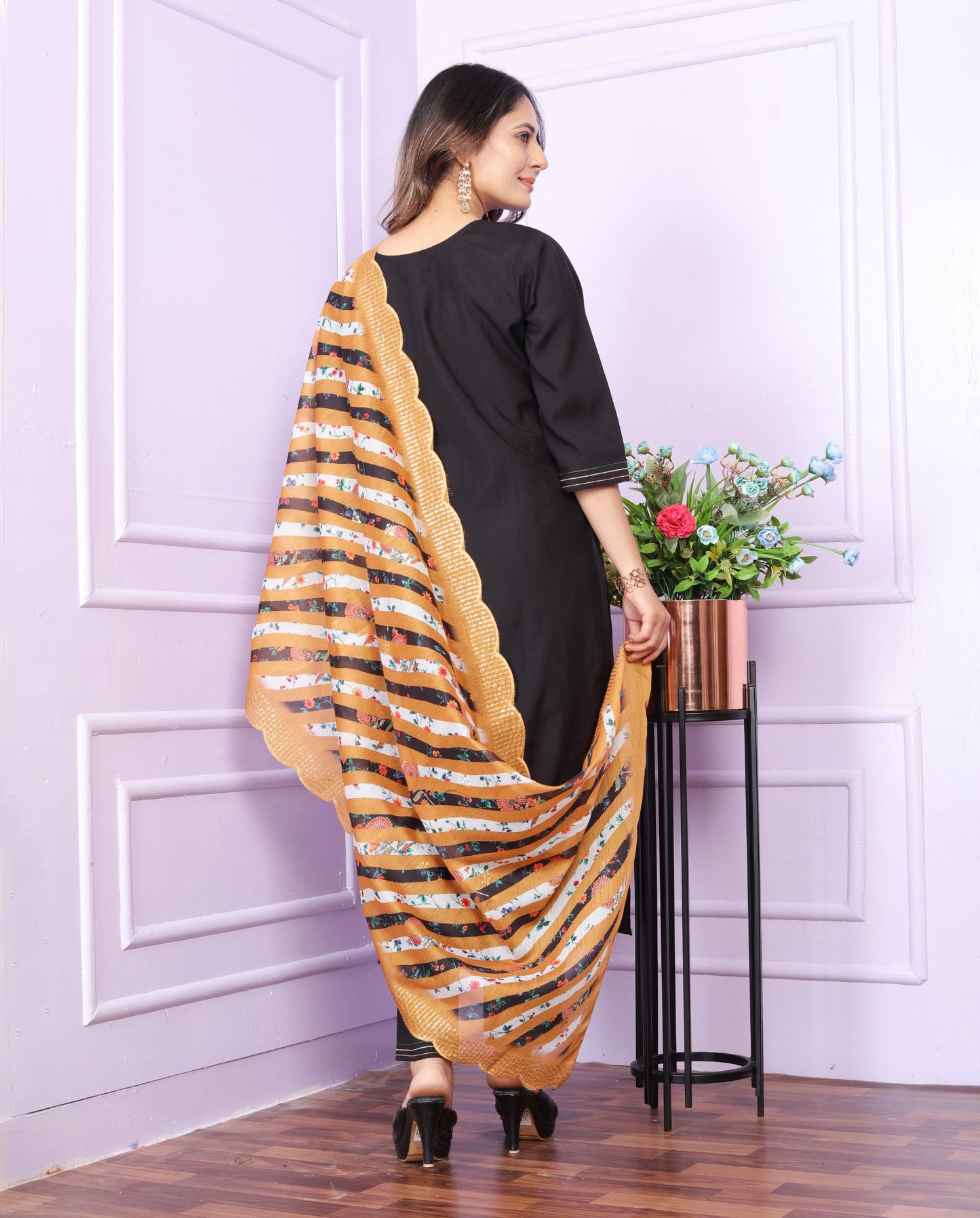 Black Roman silk shalwar set