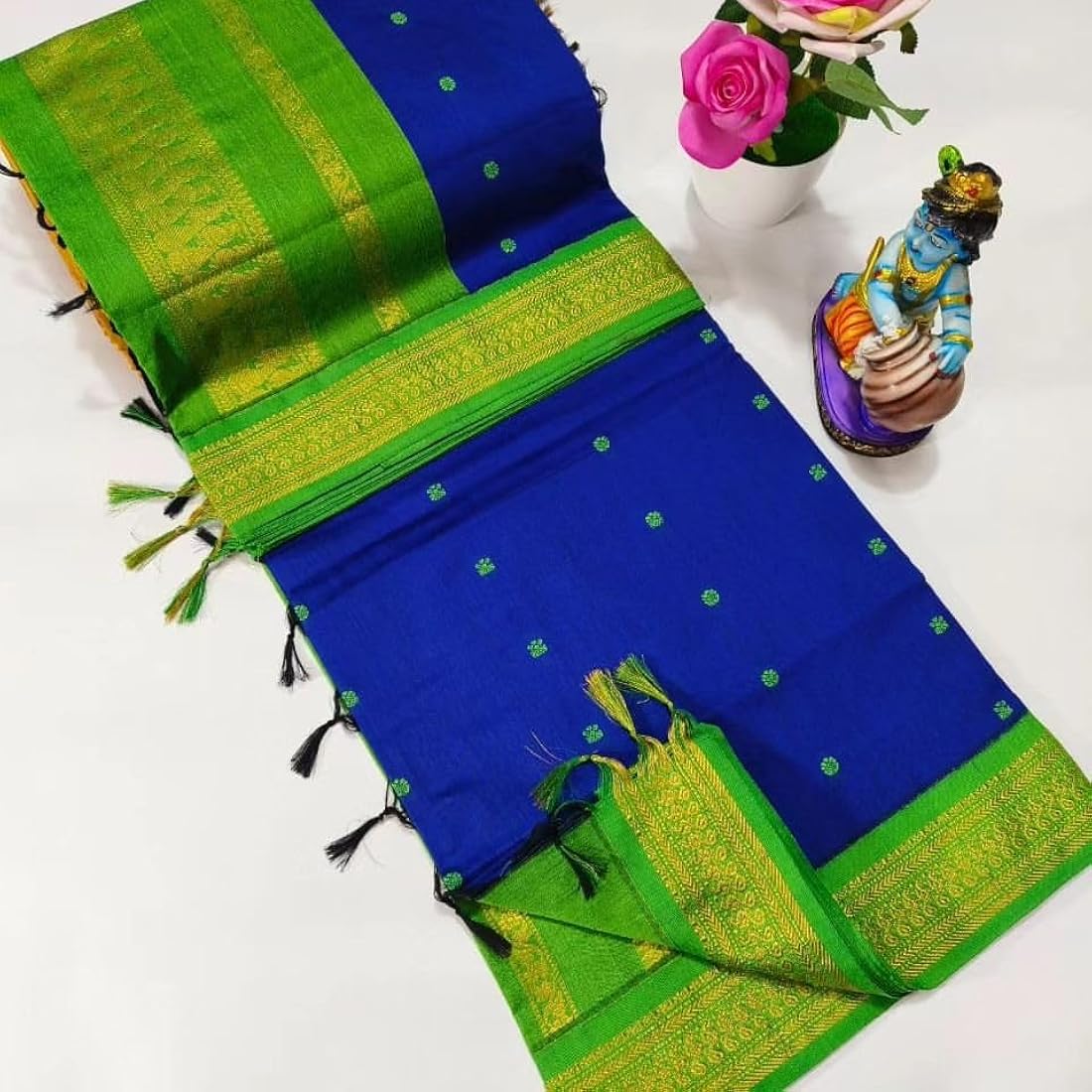 Blue and Apple Green Kalyani Cotton Saree