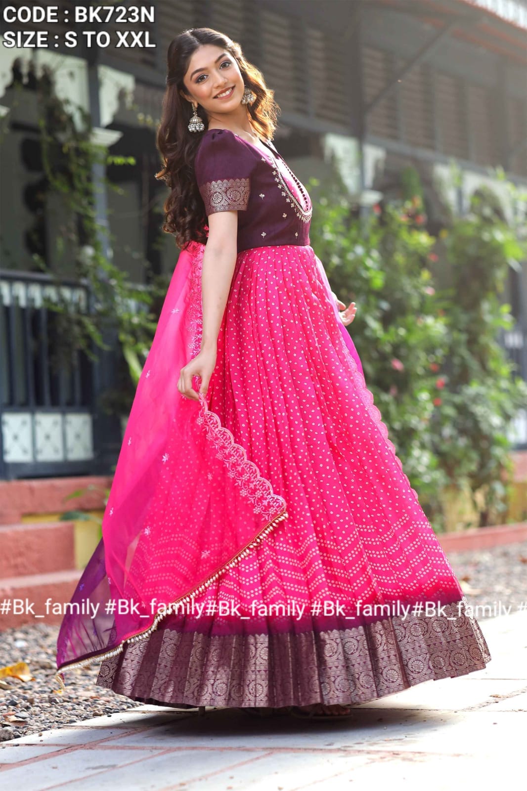 Mysore silk bandhani Anarkali gown