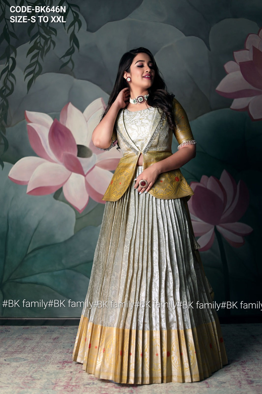 Golden banarasi pattu gown