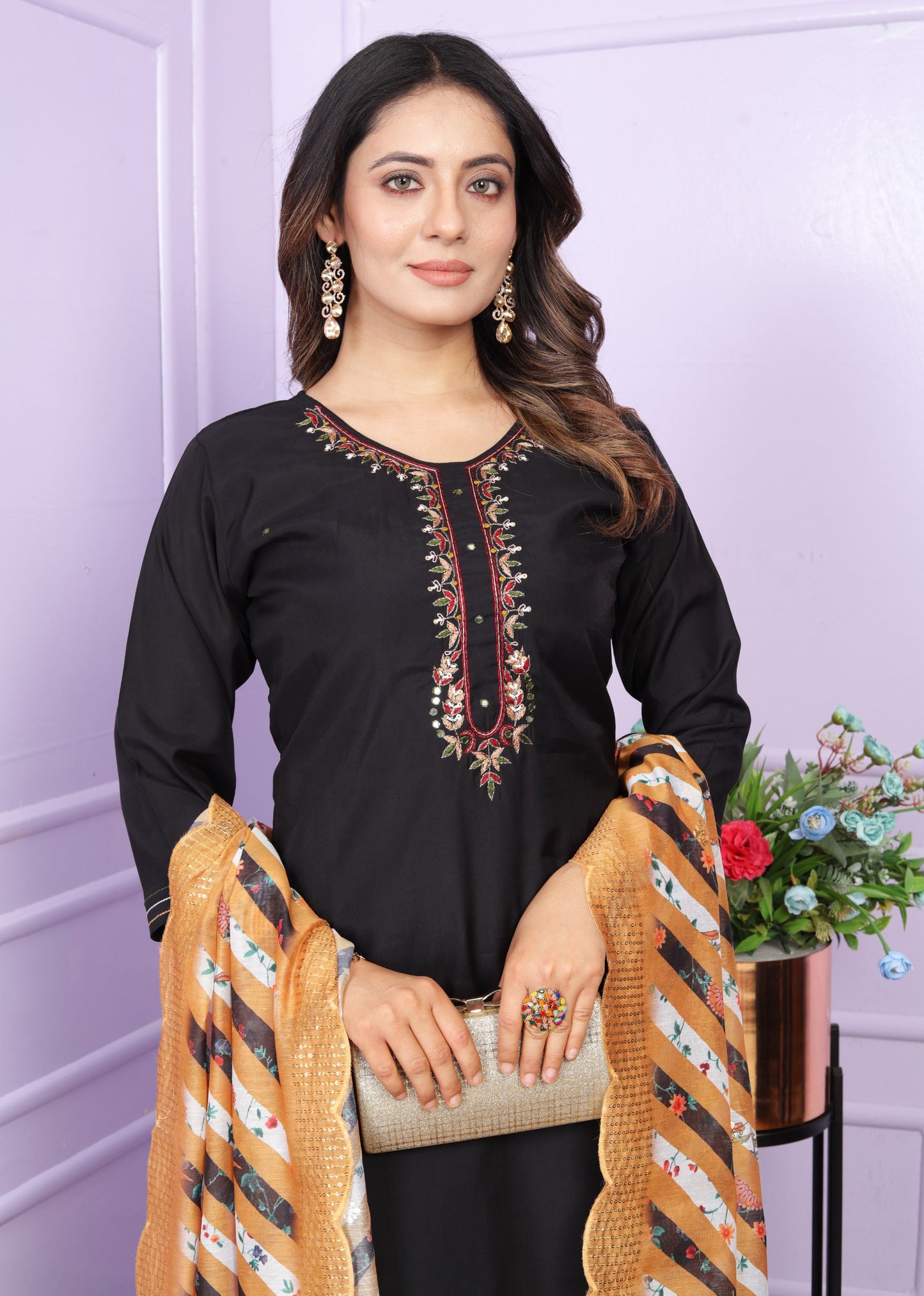 Black Roman silk shalwar set