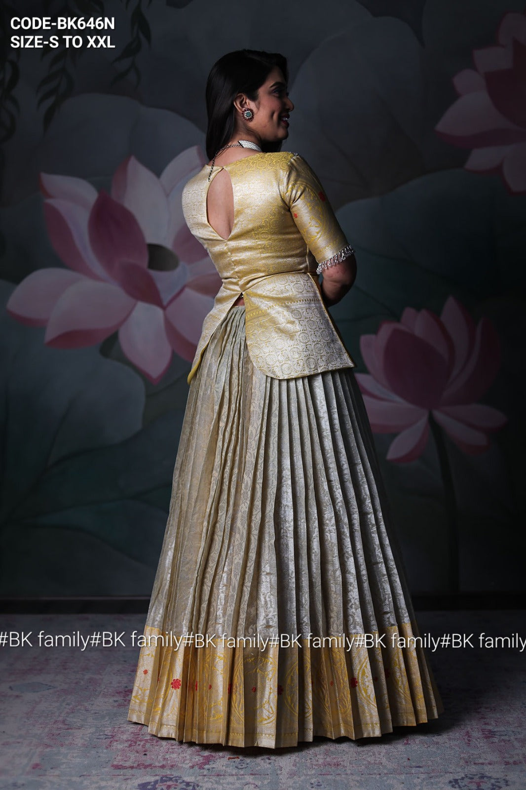 Golden banarasi pattu gown