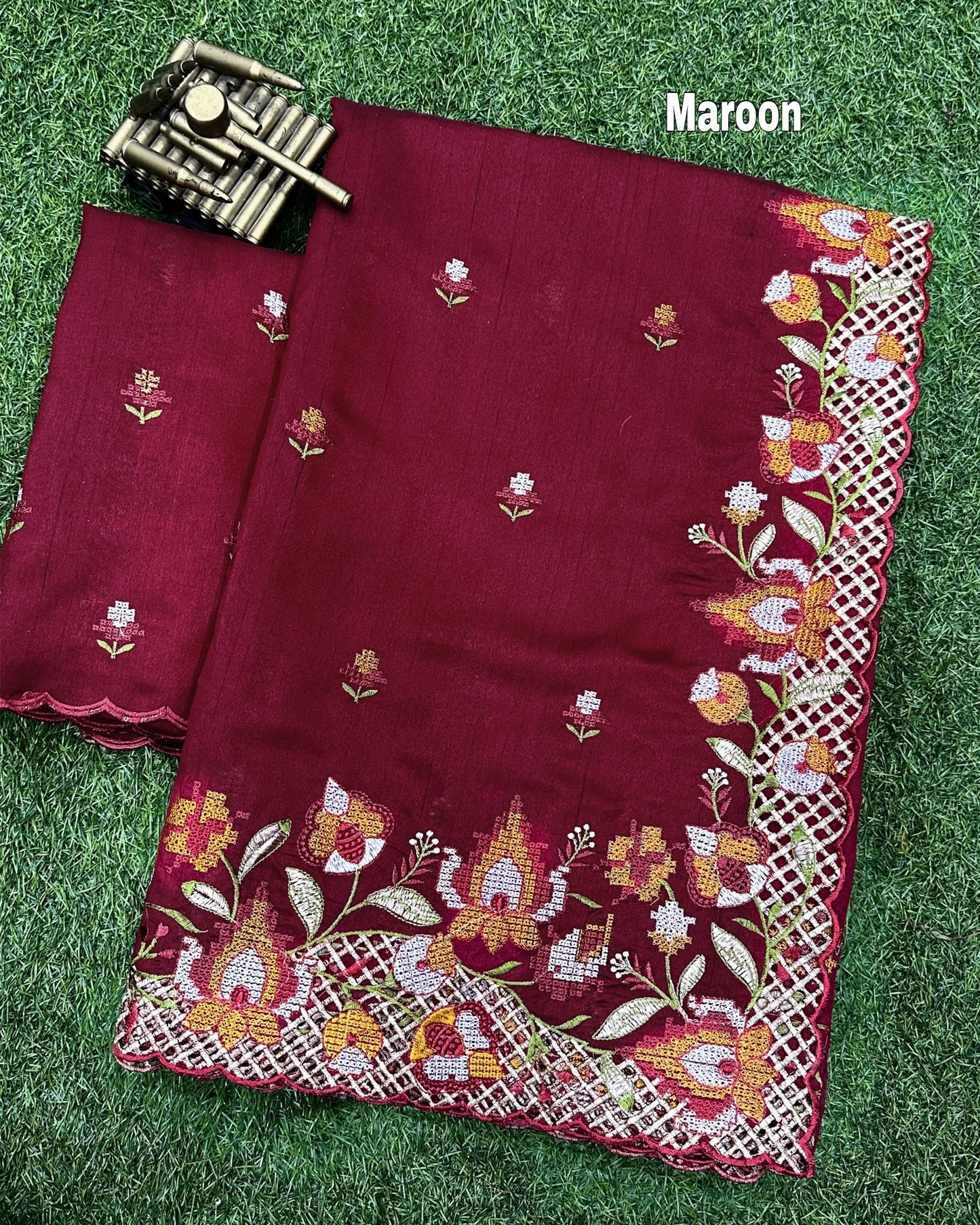 Red visca slub silk saree