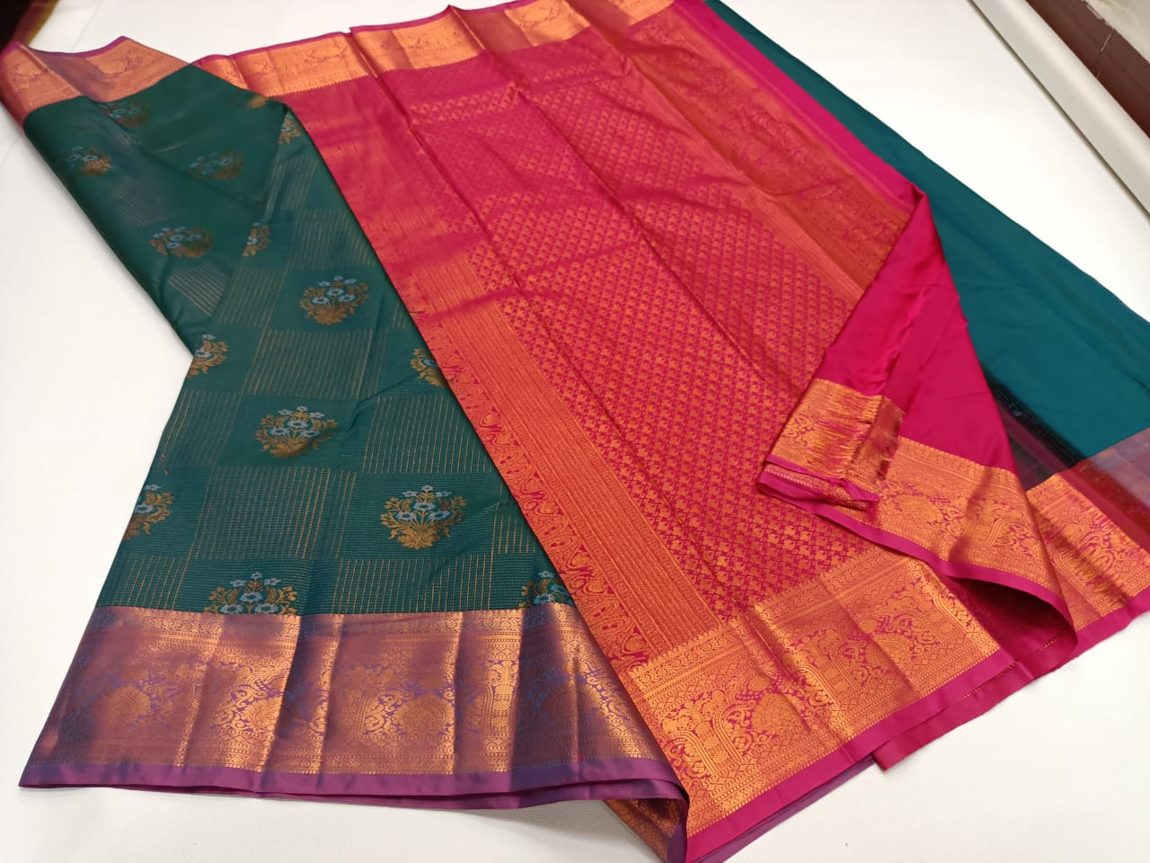 Forest green pattu saree