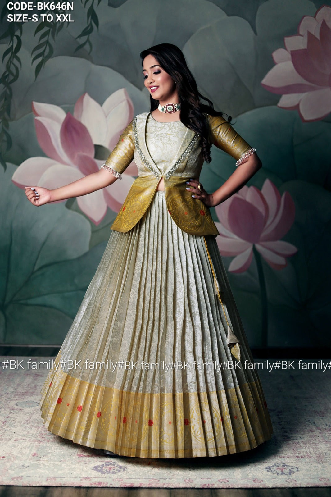 Golden banarasi pattu gown