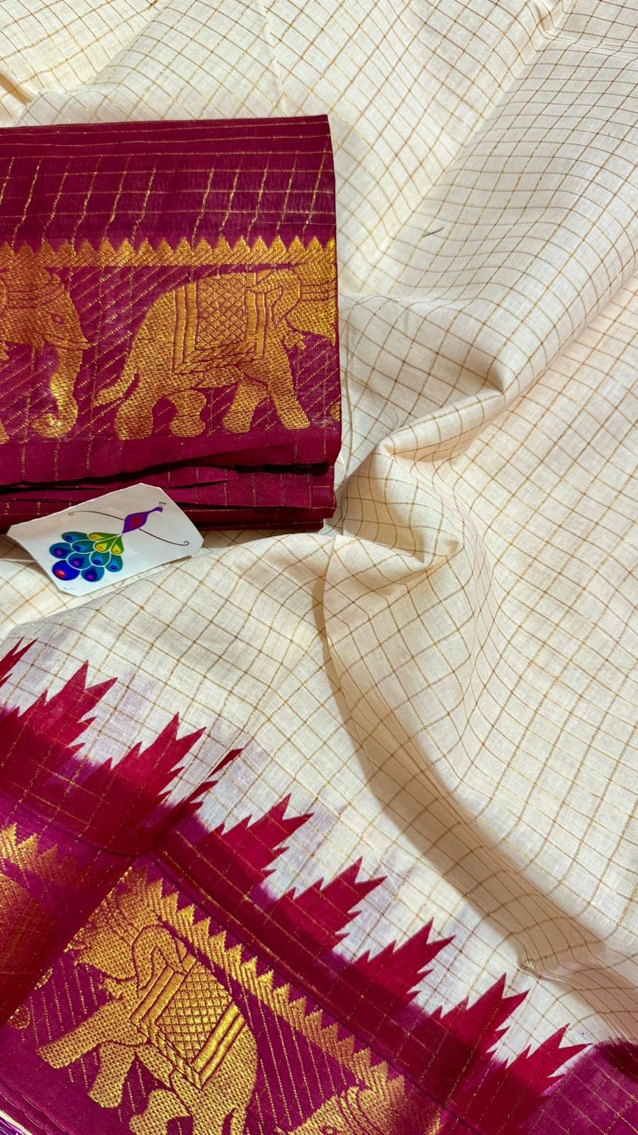 Rashmika saree - sungudi pure cotton zari checks saree