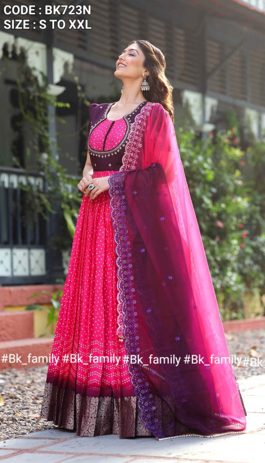 Mysore silk bandhani Anarkali gown