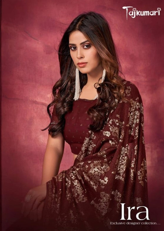 Georgette Sequins Embroidered saree in Dark Maroon