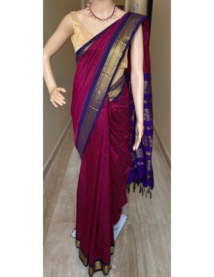 Magenta check design kalyani cotton saree