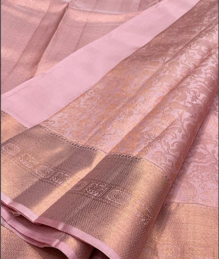 Llight onion pink bridal saree - wedding silk - soft silk saree - beige saree for women - silk mark certified - bridal saree