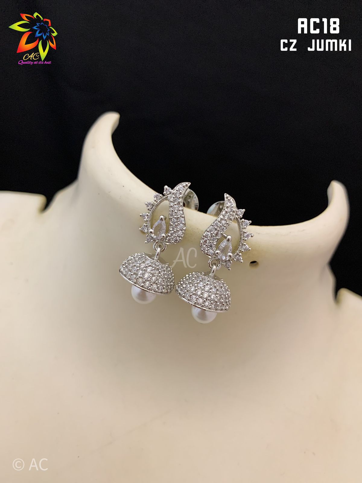 Silver CZ stone jhumka | indian Jewellery Jimiki set | Indian earrings indian bridal jewellery