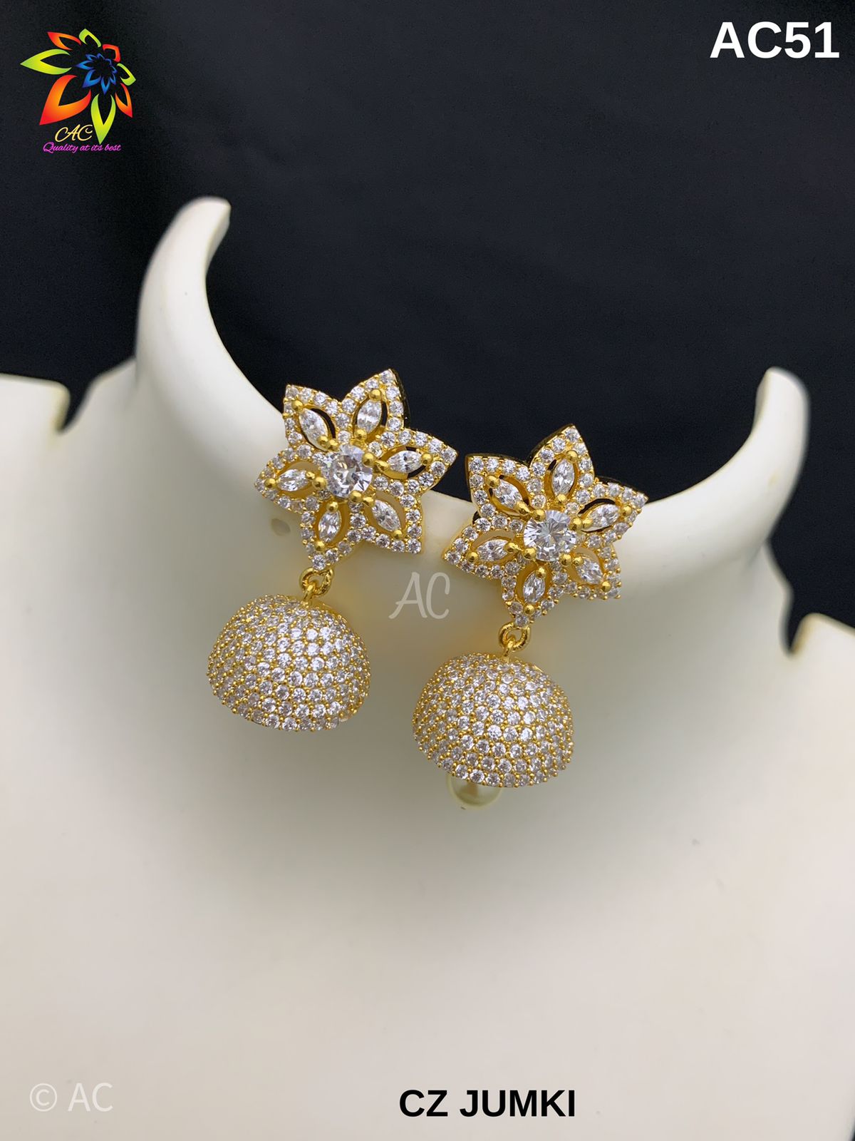 CZ gold finish small jhumka | indian Jewellery Jimiki set | Indian earrings indian bridal jewellery