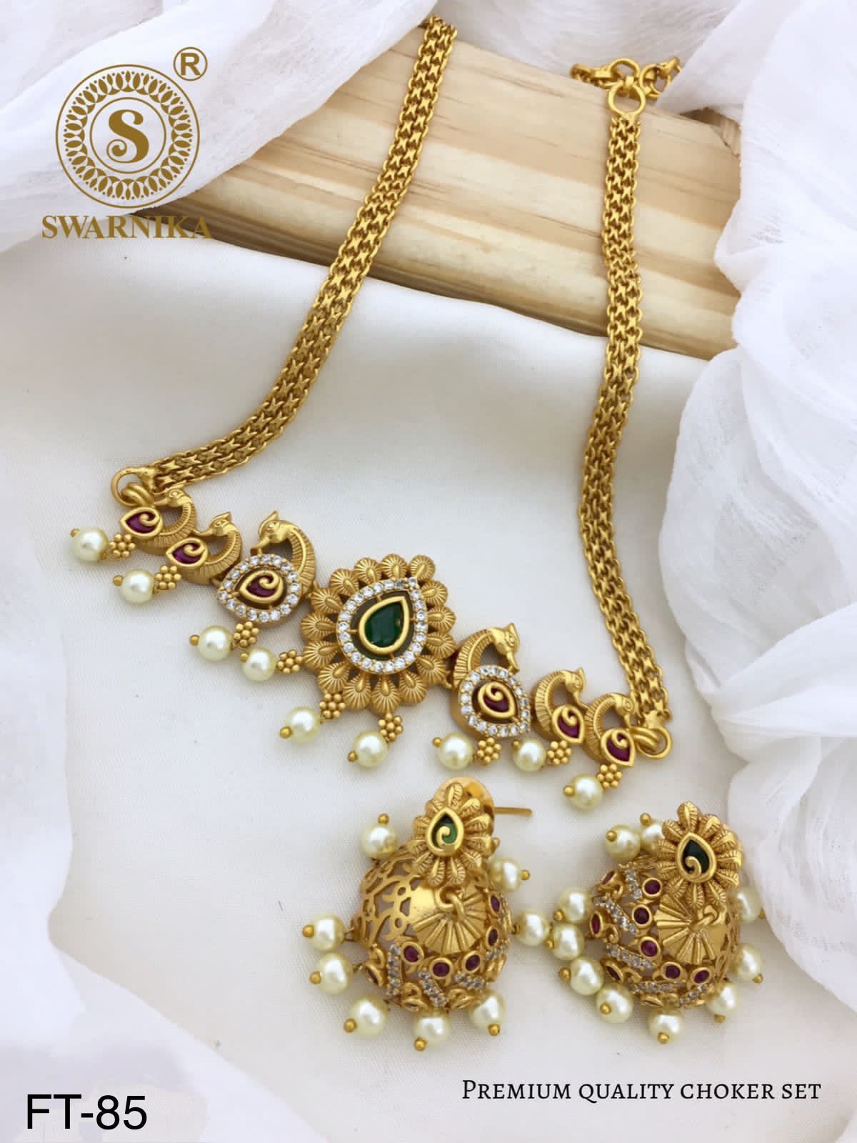 Indian Chocker set - Necklace CZ cheek matti finish chocker set - lehenga jewellery - necklace set with jhumka or Jimiki