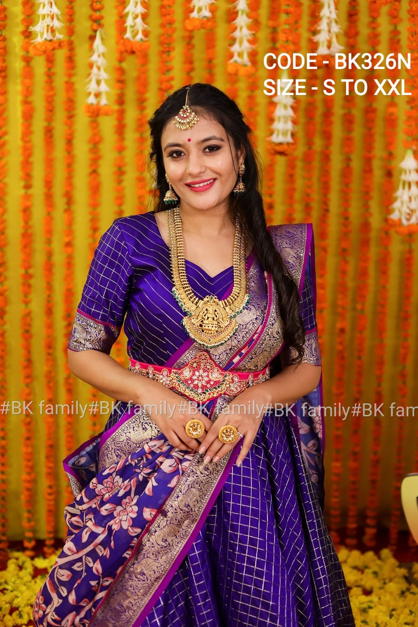 Clearence size M size - Kalamkari Hot blue Pattu dress - lehenga dress - Pattu Gown