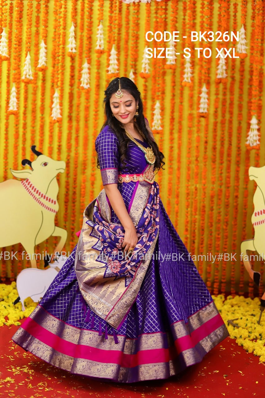 Clearence size M size - Kalamkari Hot blue Pattu dress - lehenga dress - Pattu Gown