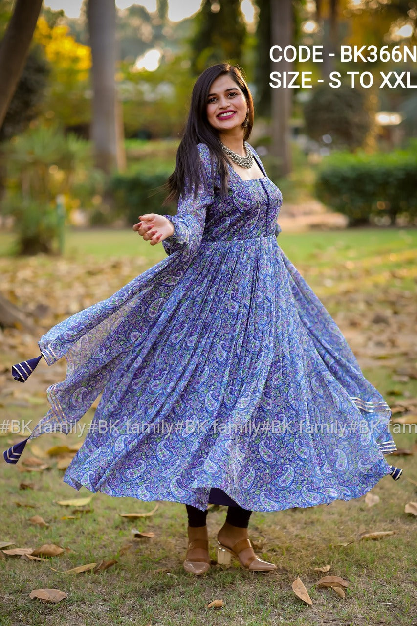 gorgeous Azure Blue Dress- indian party Anarkali shalwar
